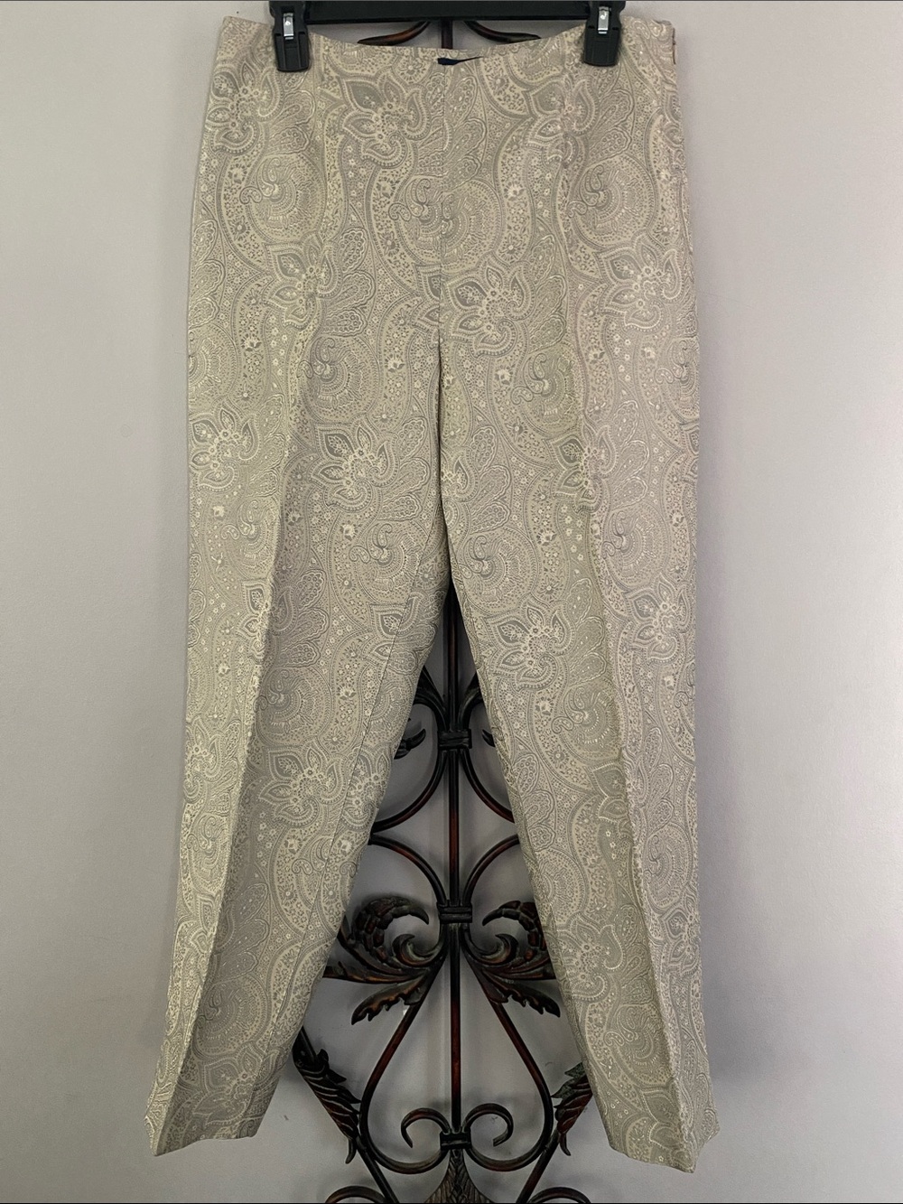 Ann Taylor Neutral Paisley Jacquard Trousers